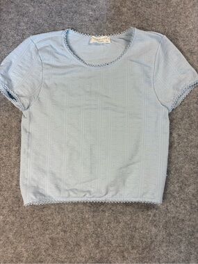 Altar'd State Powder Blue Crochet-Trim Short Sleeve Tee